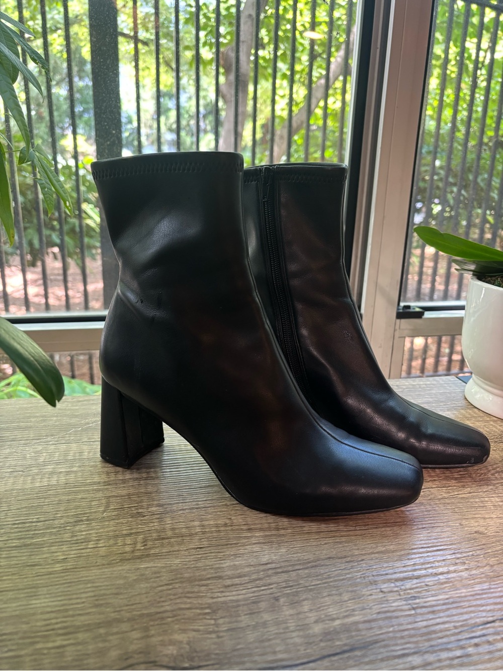 Steve Madden Black Square-Toe Block Heel Booties with Side Zip